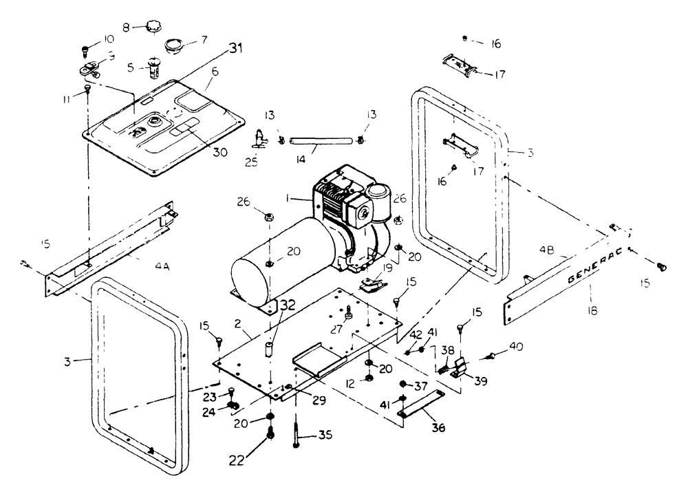 Mounting Base Diagram and Parts List for 8865-7-L4000  Briggs and Stratton Generator
